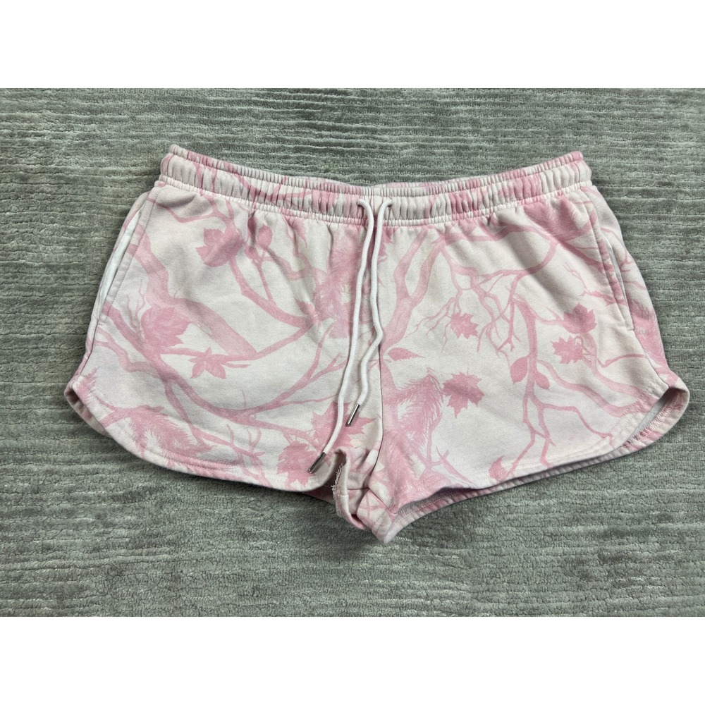Refuge Shorts Women XL Pink White Tree Branch Fleece Lounge Drawstring Pockets